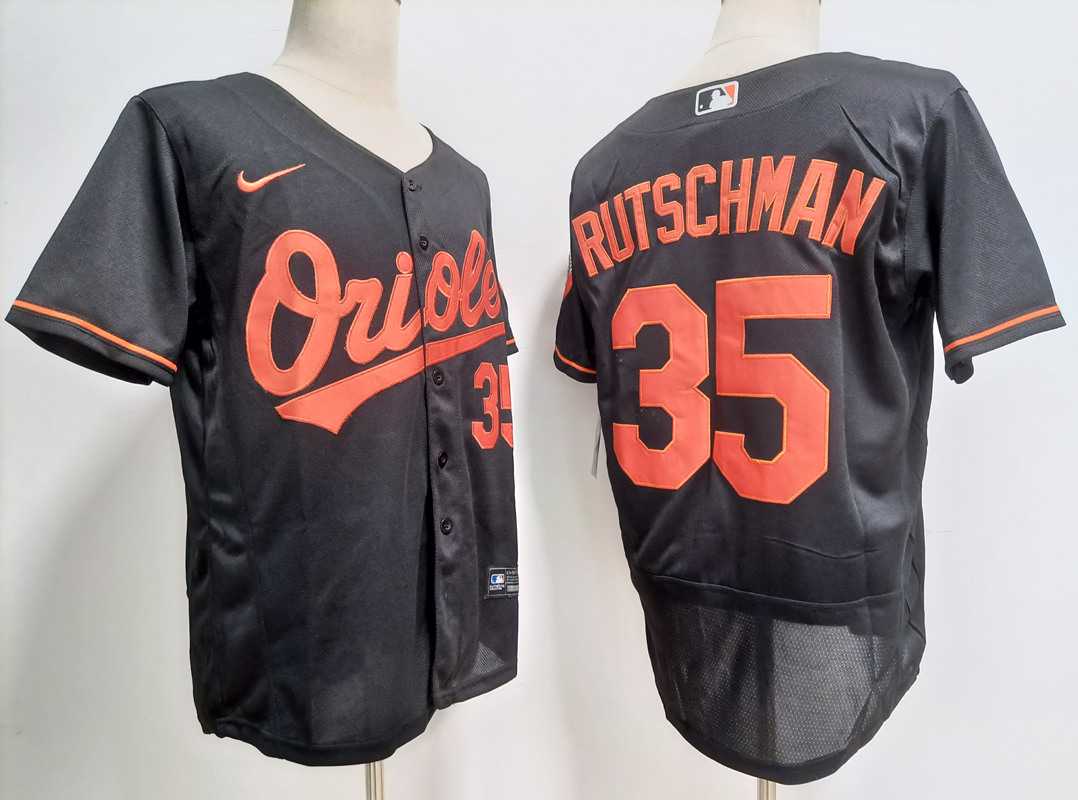Men%27s Baltimore Orioles #35 Adley Rutschman Black Stitched Flex Base Nike Jersey